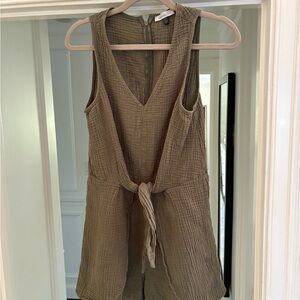 Olive Green Sleeveless Tie-Front Romper